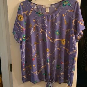 Lavender Blouse with Chain and Butterfly Accents